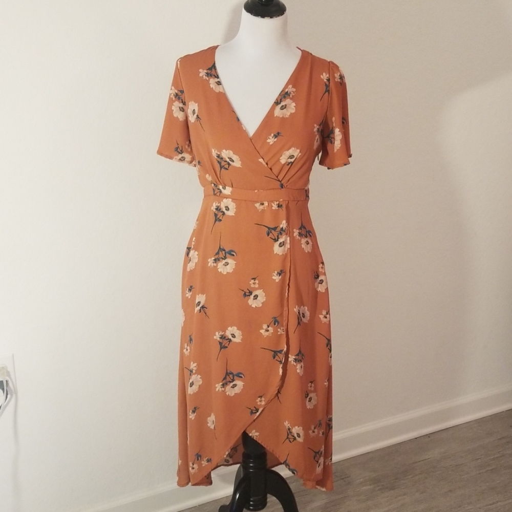 V Neck Floral High Low Dress